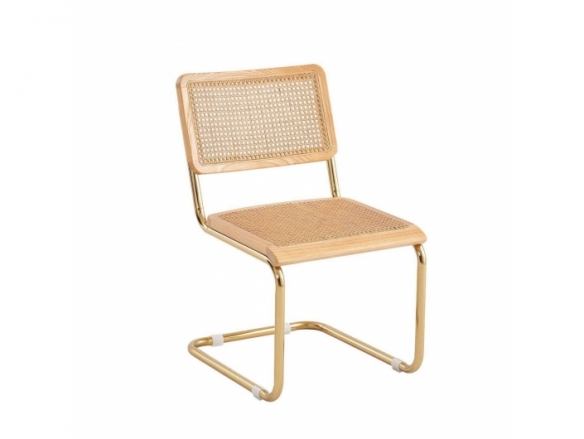 Silla símil ratán madera clara y patas doradas  merkamueble