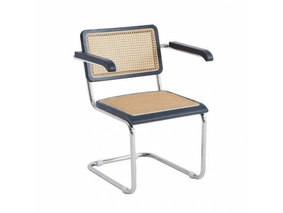 Sillón recto símil ratán madera negra y patas plateadas  merkamueble