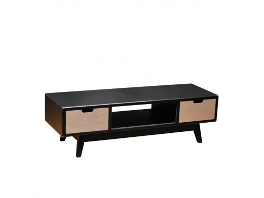 Mueble tv color negro y madera con 2 cajones  merkamueble