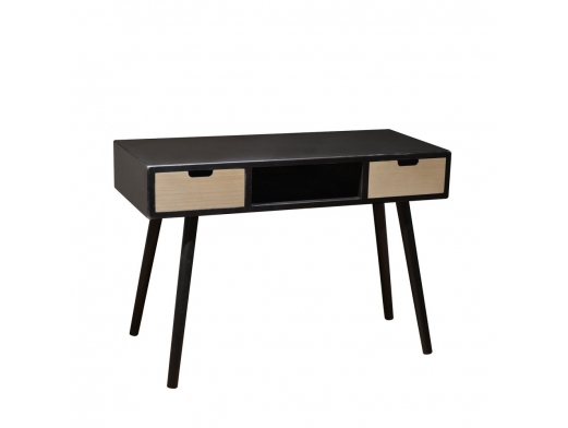 Mesa de escritorio color negro y madera con 2 cajones 110 cm  merkamueble