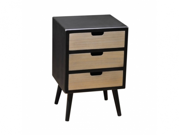 Mesita color negro y madera con 3 cajones  merkamueble