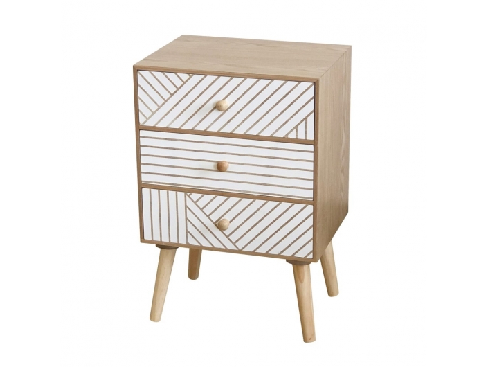 Mesita con 3 cajones y frontal blanco rayas  merkamueble