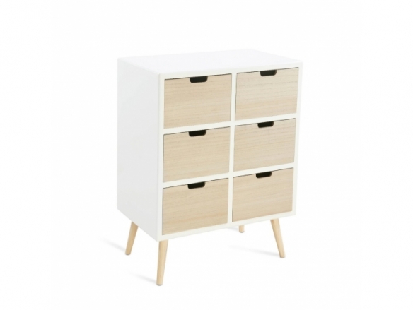 Cómoda blanca con 6 cajones y patas de madera  merkamueble