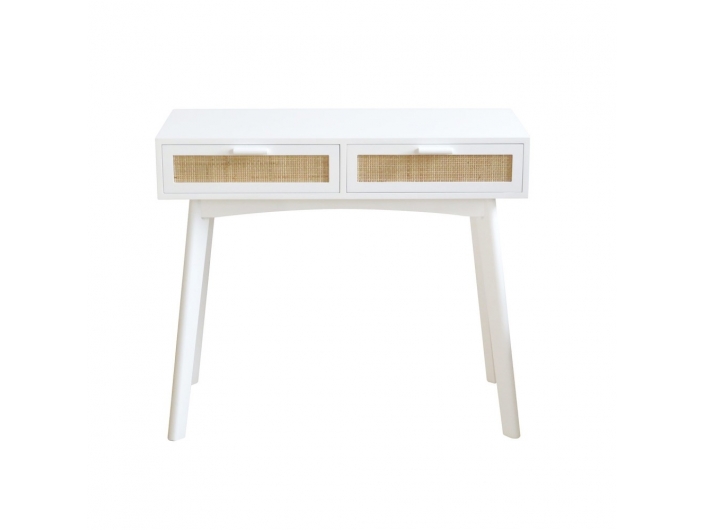 Mesa de escritorio blanca con 2 cajones y patas 90 cm  merkamueble