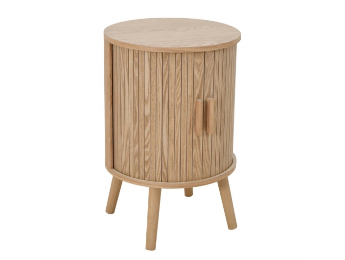 Mesita redonda con rayas color madera  merkamueble