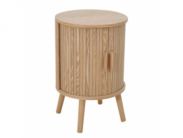 Mesita redonda con rayas color madera  merkamueble