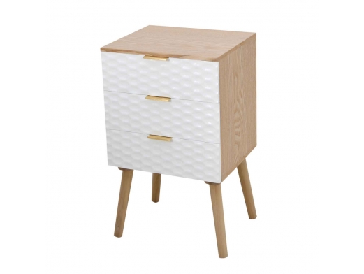 Mesita de madera con 3 cajones y frontal blanco  merkamueble