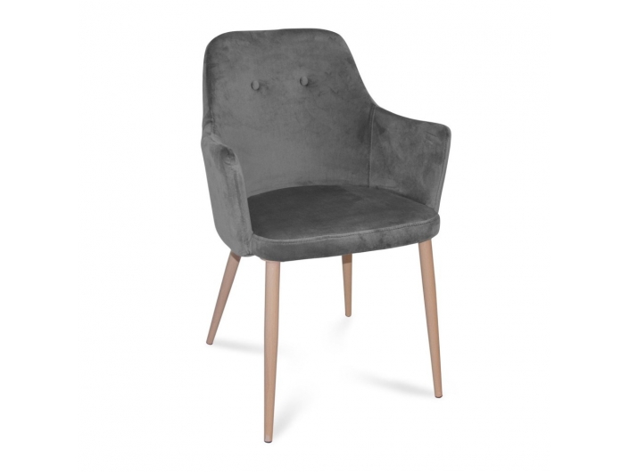 Sillón de terciopelo gris con patas metálicas efecto haya  merkamueble