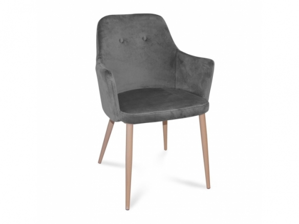 Sillón de terciopelo gris con patas metálicas efecto haya  merkamueble