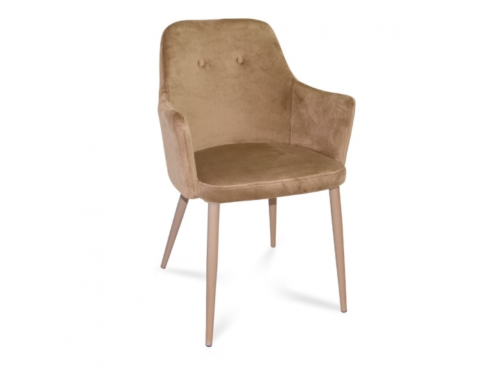 Sillón de terciopelo color arena con patas metálicas efecto haya  merkamueble