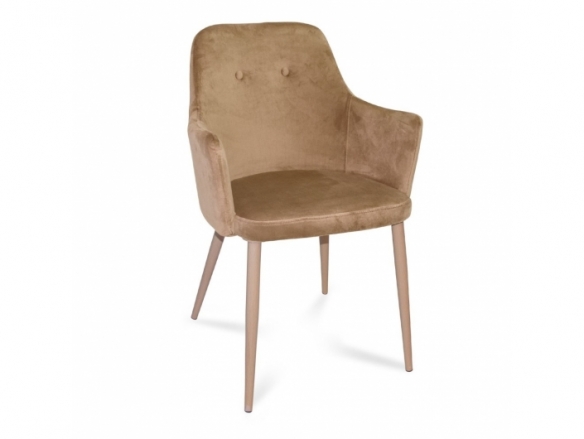 Sillón de terciopelo color arena con patas metálicas efecto haya  merkamueble