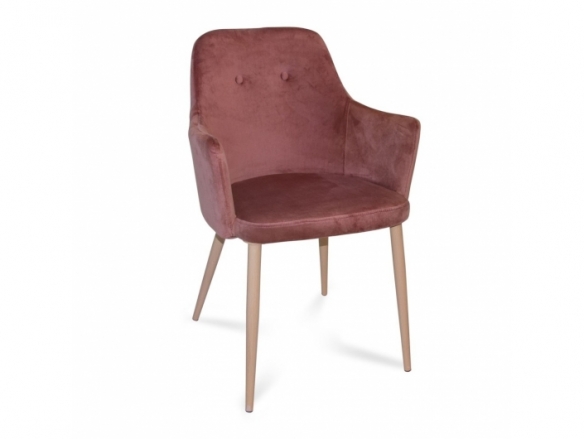 Sillón de terciopelo rosa con patas metálicas efecto haya  merkamueble