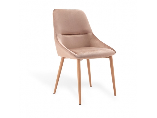 Silla de terciopelo color arena y patas metalicas  merkamueble