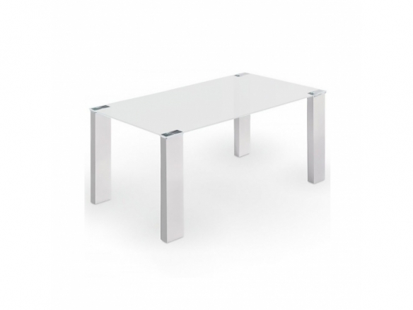 Mesa rectangular de cristal blanco con patas en acero 160 cm  merkamueble