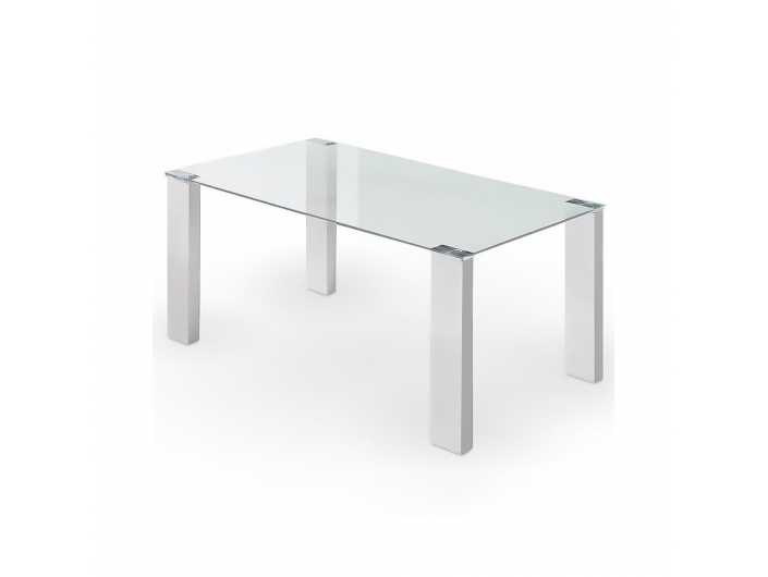 Mesa con patas blancas y cristal transparente 160 cm  merkamueble