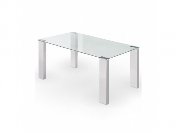 Mesa con patas blancas y cristal transparente 160 cm  merkamueble