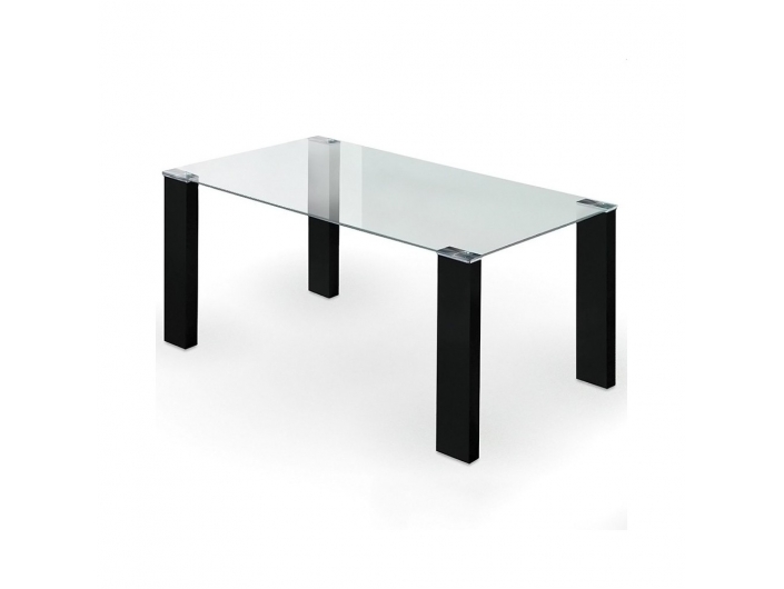 Mesa con patas negras y cristal transparente 160 cm  merkamueble