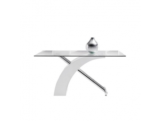 Mesa de comedor blanca con cristal y acero cromado 150 cm  merkamueble