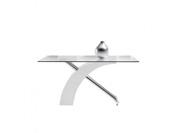 Mesa de comedor blanca con cristal y acero cromado 150 cm  merkamueble