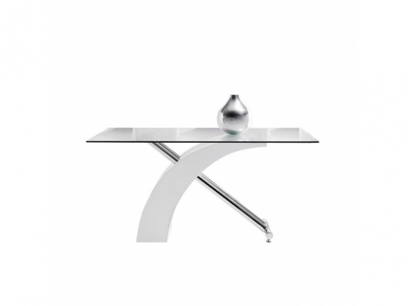 Mesa de comedor blanca con cristal y acero cromado 150 cm  merkamueble