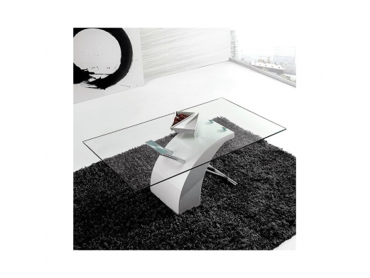 Mesa de centro blanca con cristal y acero cromado 110 cm  merkamueble
