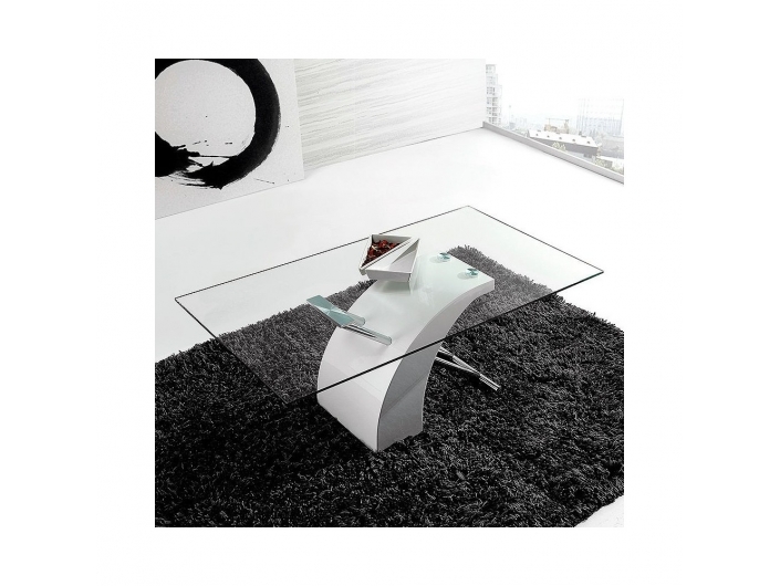 Mesa de centro blanca con cristal y acero cromado 110 cm  merkamueble