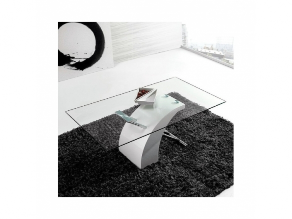 Mesa de centro blanca con cristal y acero cromado 110 cm  merkamueble