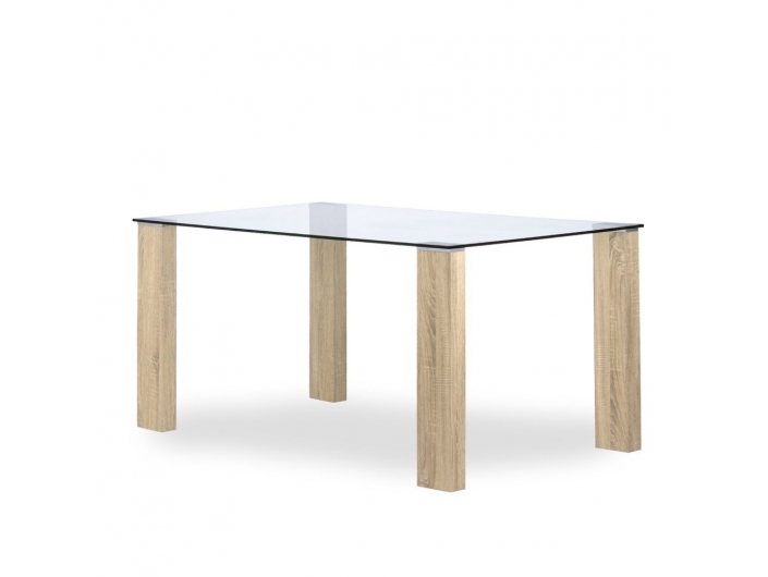 Mesa de cristal rectangular con patas de madera 160 cm  merkamueble