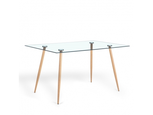 Mesa rectangular cristal con patas de madera 140 cm  merkamueble