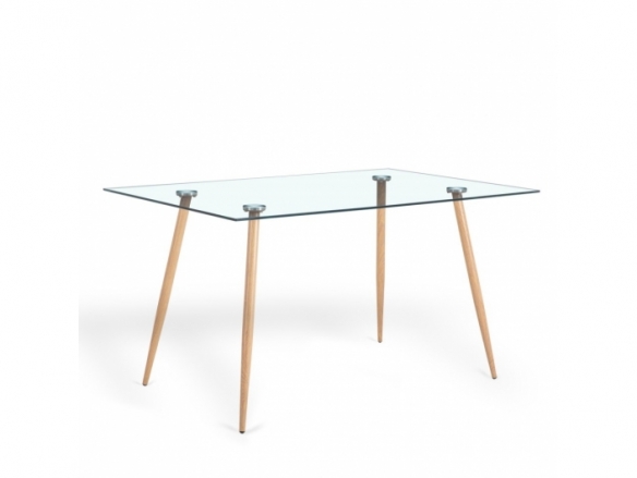 Mesa rectangular cristal con patas de madera 140 cm  merkamueble