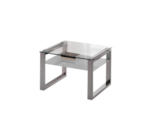 Mesa de centro cuadrado de acero con cristal templado  merkamueble