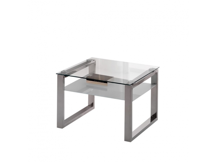 Mesa de centro cuadrado de acero con cristal templado  merkamueble