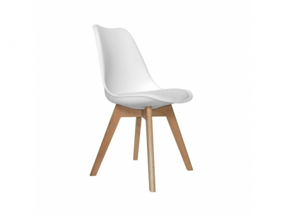 Silla blanca con patas de madera rectangulares  merkamueble