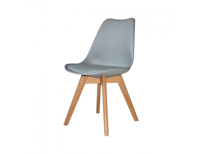 Silla gris con patas de madera rectangulares  merkamueble