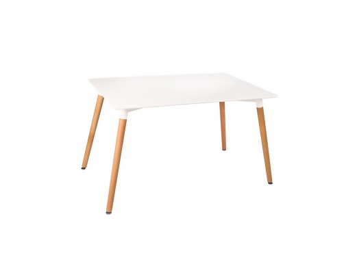 Mesa rectangular blanca con patas de madera 120 cm  merkamueble