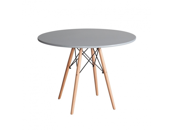 Mesa redonda gris con patas de haya 100 cm  merkamueble