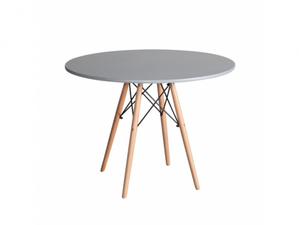 Mesa redonda gris con patas de haya 100 cm  merkamueble