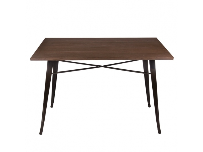 Mesa de madera de olmo oscurecida con patas metálicas 120 cm  merkamueble