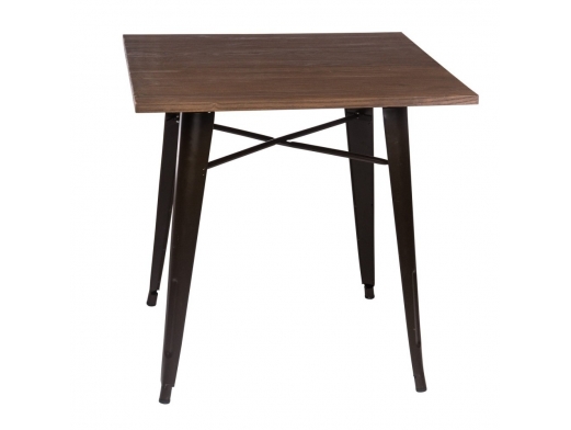 Mesa de madera de olmo oscurecida con patas metálicas 80 cm  merkamueble