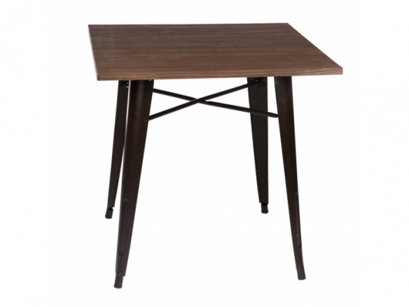 Mesa de madera de olmo oscurecida con patas metálicas 80 cm  merkamueble