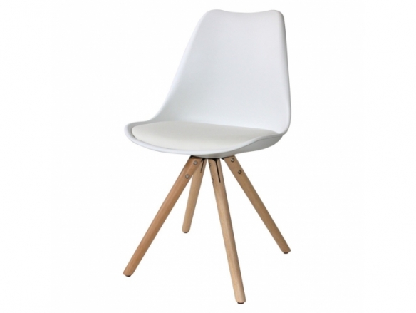 Silla blanca con patas de madera  merkamueble