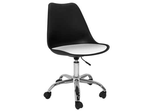 Silla de escritorio negra y blanca con patas metálicas  merkamueble