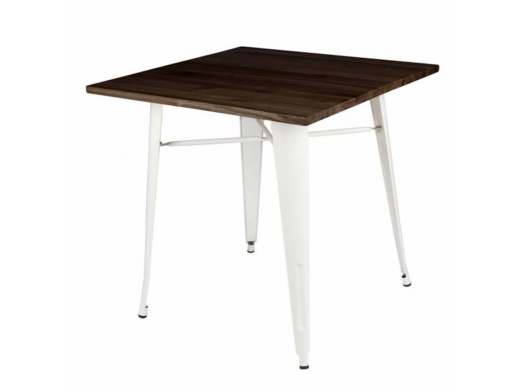 Mesa blanca con madera oscura y pata blanca 80 cm  merkamueble