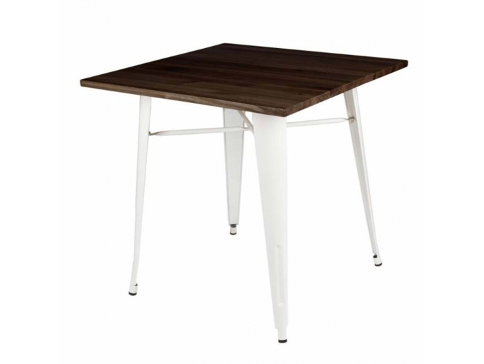Mesa blanca con madera oscura y pata blanca 80 cm  merkamueble