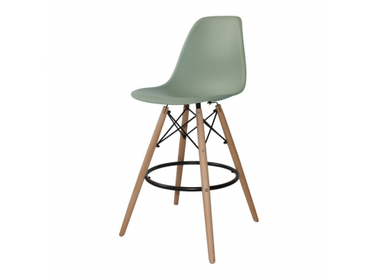 Taburete color verde con patas de madera  merkamueble