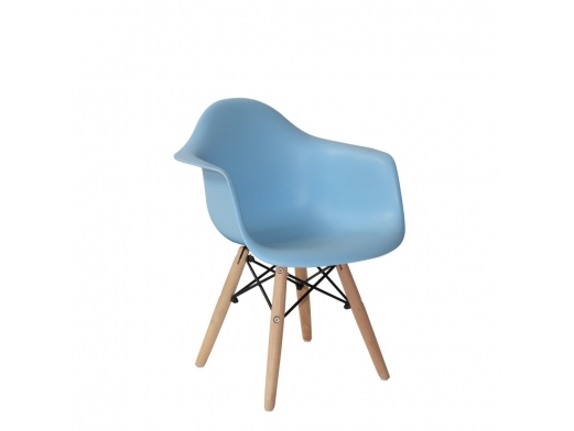 Sillón polipropileno kids azul con patas de madera  merkamueble