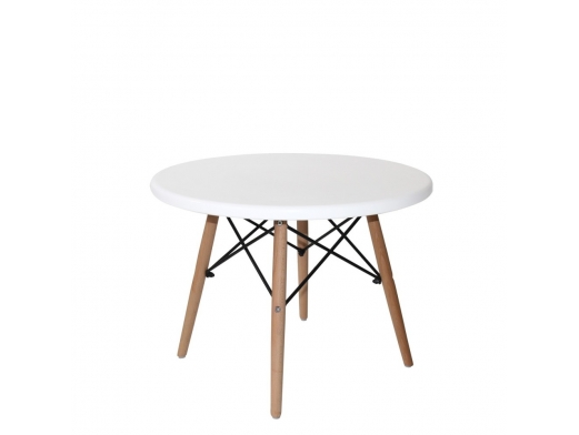 Mesa blanca redonda con patas de madera y metal 60 cm  merkamueble