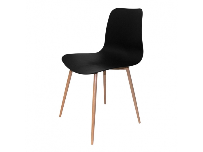 Silla negra con patas metálicas efecto madera  merkamueble