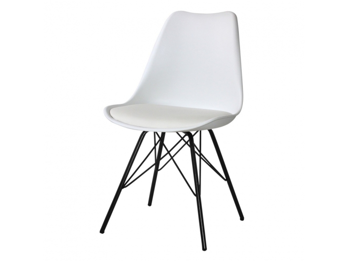 Silla blanca con patas metálicas negras  merkamueble
