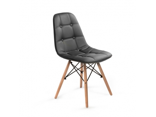 Silla negra capitoné con patas de madera  merkamueble